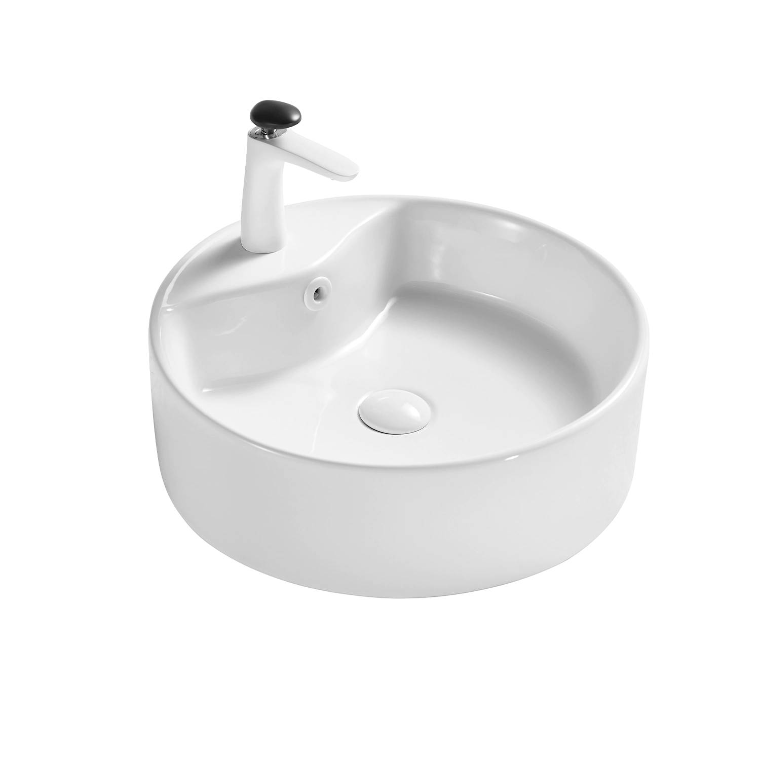 浴室18英寸圆形白色陶瓷艺术盆，适配单孔水龙头，潮州市美隆陶瓷实业有限公司